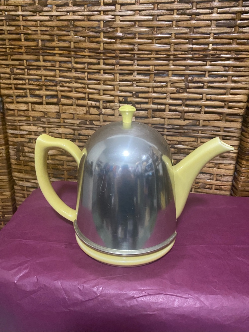 Vintage Mid century yellow Hall teapot w/ insulated cover